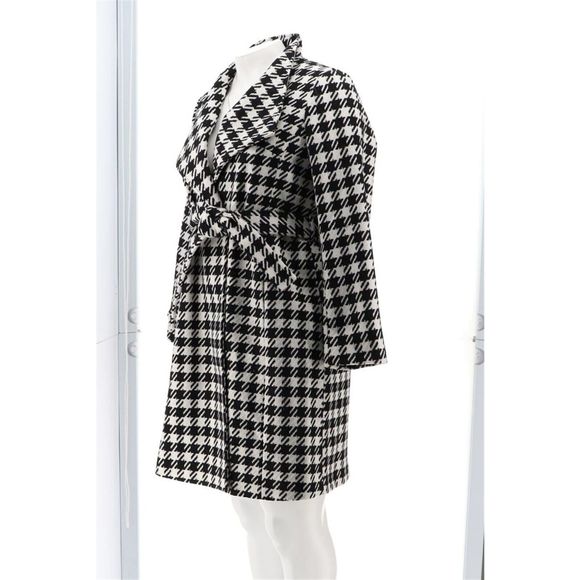 Dennis Basso Wool Blend Wrap Coat Envelope Collar Houndstooth A367846E - Picture 2 of 9